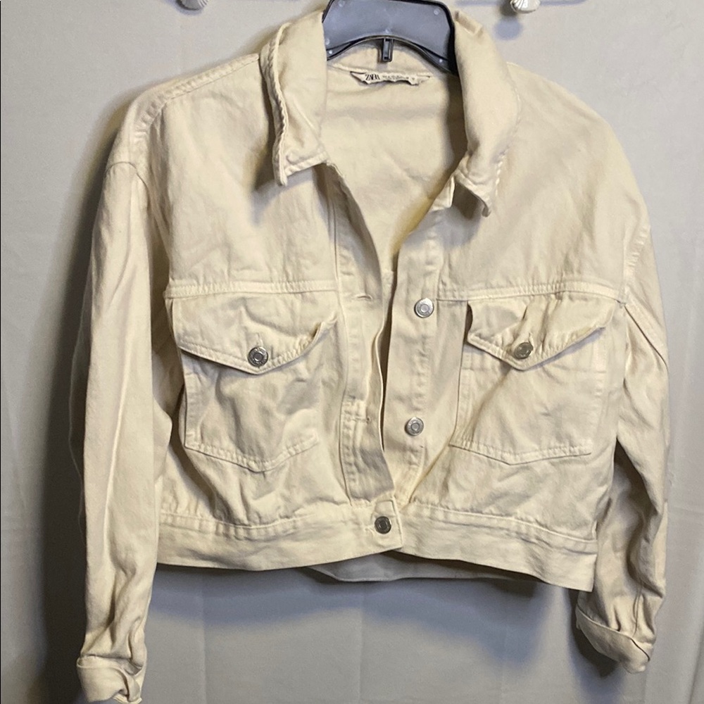 Zara Women's Cream Denim Jacket